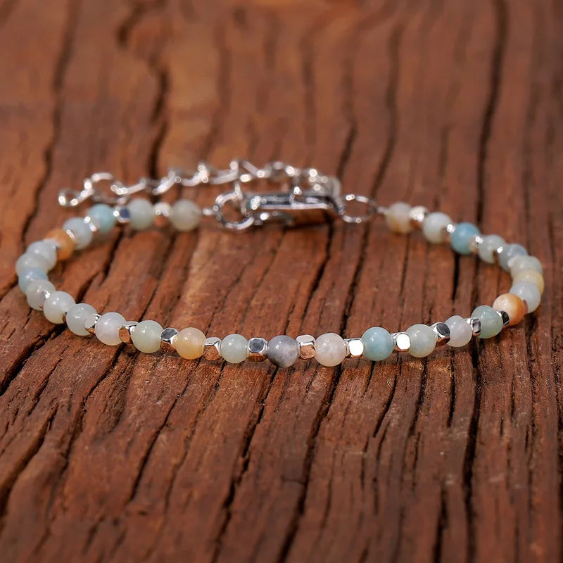 4mm Amazonite Beaded Bracelet for Women Jewelry Natural Gemstone Adjustable Healing Crystal Dainty Amethyst Bracelet