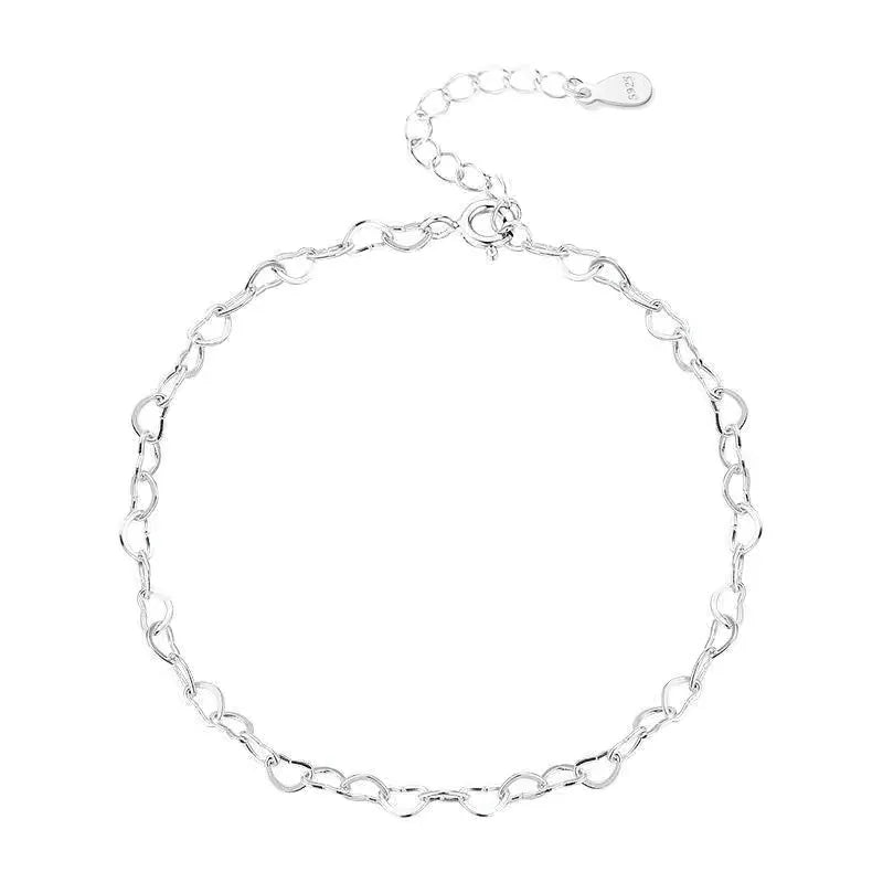 Adjustable Hollow Heart Charm Bracelets 925 Sterling Silver Heart Loop Link Chain Bracelet for Women Teen Girl