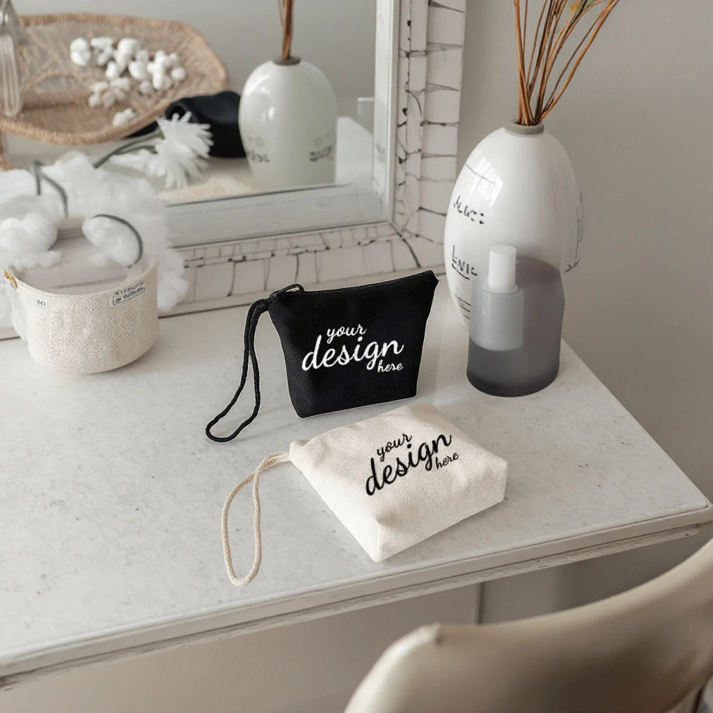 Custom Logo Natural Cotton Bags with Funny Canvas Zipper Bath Brushes Pouch for Glass Bottles Durable and Stylish