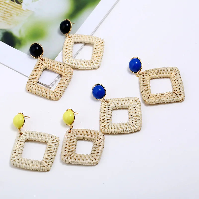 Retro Bamboo and Rattan Hand-woven Wood Earrings Hoop African Wooden Round Earrings for Women
