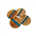 Olive Wood Round Coasters with River of Blue Resin Olive Wood coaster