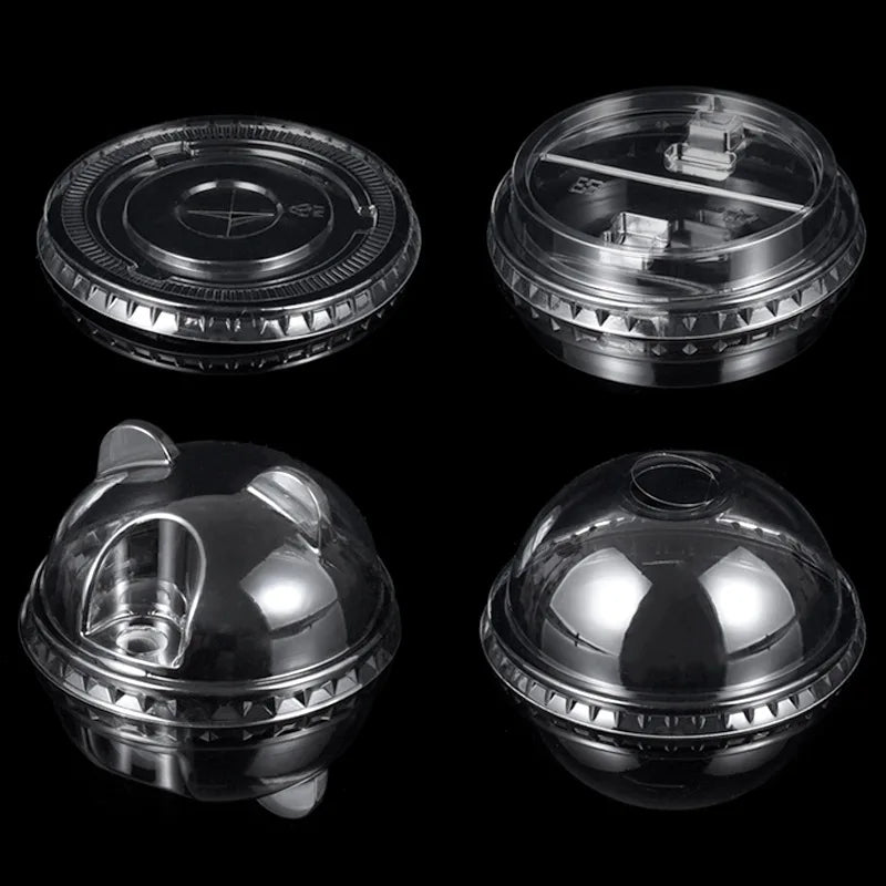 Wholesale PET Bubble Tea Cups with 98mm Diameter Plastic Flat Dome Lid Disposable Feature