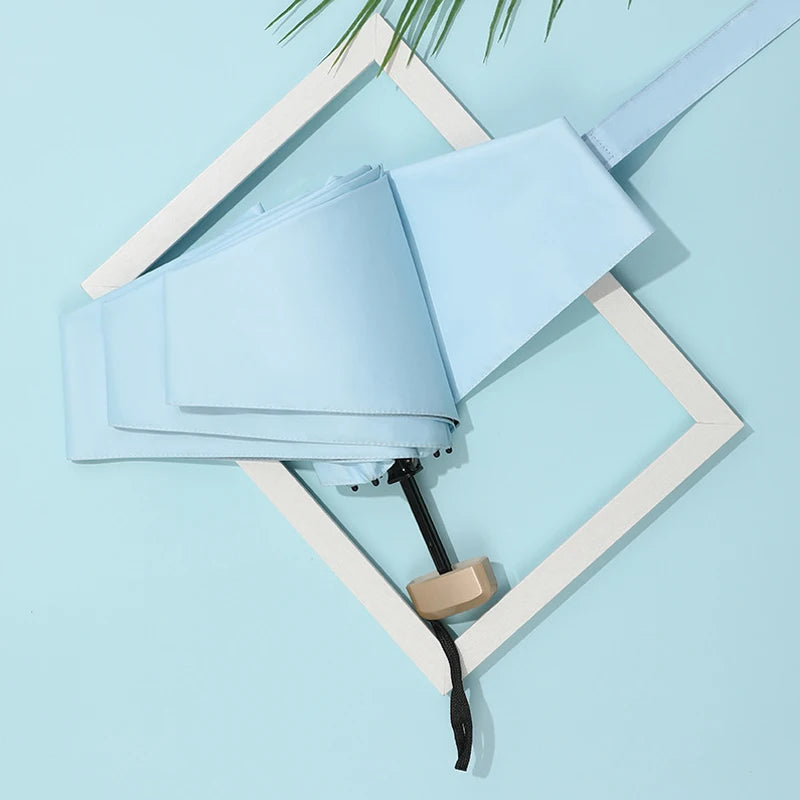 Modern Minimalist Solid Color Mini 5-Folding UV Protection Travel Rainy Sun Umbrella for Summer