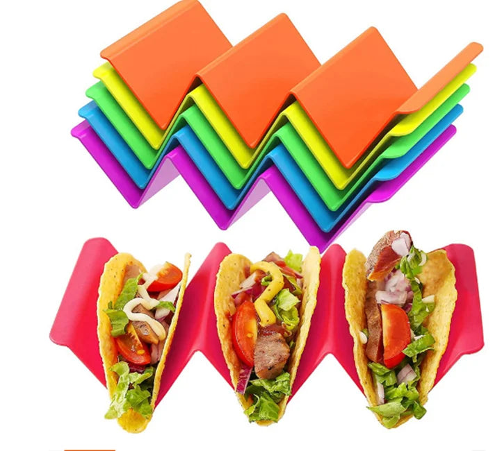 6 Pcs Set Colorful Wavy Holds up 3 or 2 Tacos Tray Tortilla Roll Food Holder Rack Taco Holder Stands Taco Plate MegaBDM