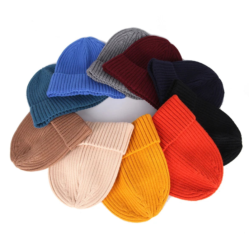 Wholesale Custom logo Knitted Hats Solid Color Warm Beanie Men's Winter Hat