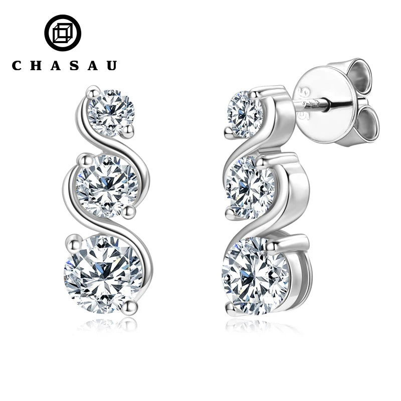 Fashion Jewelry Twisted Infinity Shape 925 Sterling Silver 5mm&4mm&3mm 1.8CT Moissanite Stud Earrings for Women
