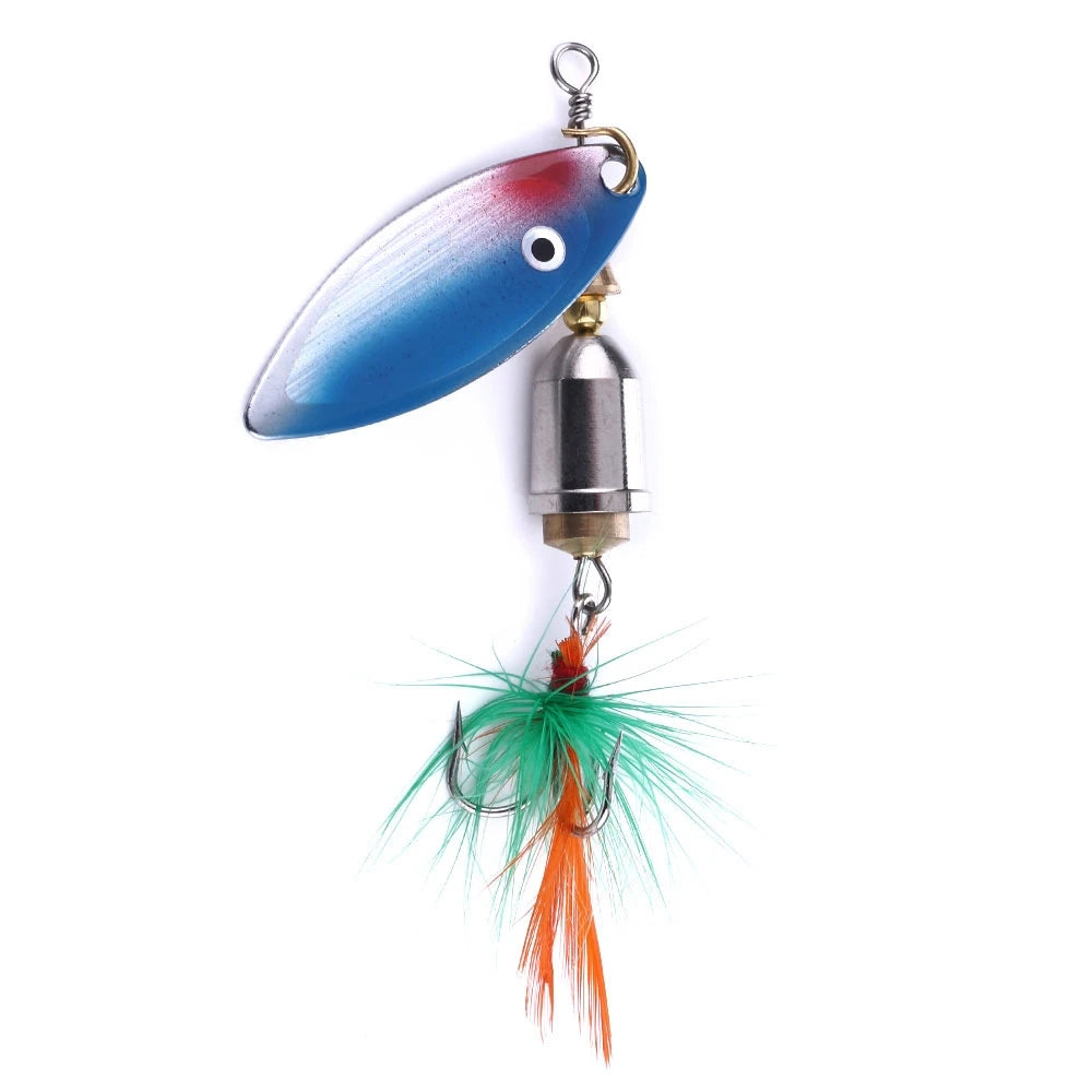 Wholesale SP019 6.5cm 7.4g Artificial Hard Metal Spinner Baits Spoon Fishing Lures with Feathered Hook