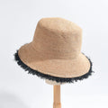 2025 Summer Trendy Fashion Raw Edge Fringed Brim Hand Crocheted Raffia Straw Bucket Hat Sun Hat for Women Outdoor Beach