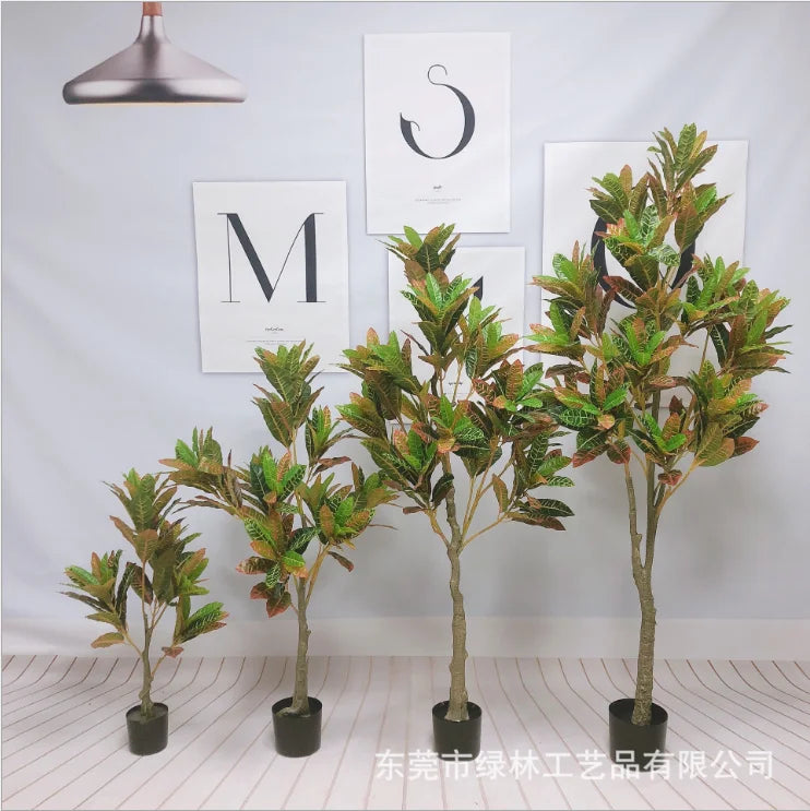 High Quality PU Plastic Artificial Croton Codiaeum Variegatum Plant Leaves Wholesale Tree 60-180cm Home Decoration