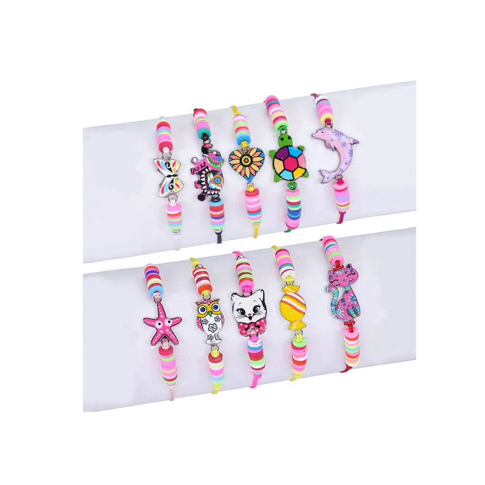 Children Cute Wholesale Low Price Colorful Polymer Clay Bead Jewelry Starfish Turtle Butterfly Charm Soft Clay Kids Bracelets