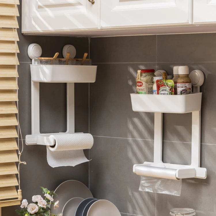 Kitchen Storage Holder with Shelf Roll and Spice Rack Hooks for Toilet Paper and Spices