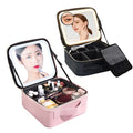 Portable Women Travel Waterproof Adjustable Light Cosmetic Organize Make up Case Makeup Bag With Led Mirror