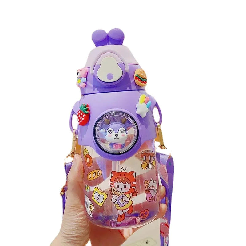 700ml Cute Rabbit Straw Cup for Summer Sports Cartoon School Water Bottle with Silicone Nozzle for Kids' Camping
