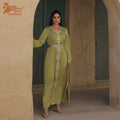 4002 Wholesale UNI Hand Sewn Gold Edge V Neck Gold Tube Rhinestone Customize Robe Party  Abaya Dress