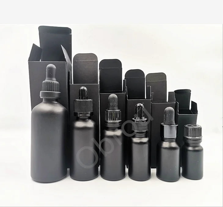 10ml 30ml Matte Black Glass Dropper Bottle with Clear Cap Stock Storage Essential Cuticle Oil Packaging Brown Amber Color