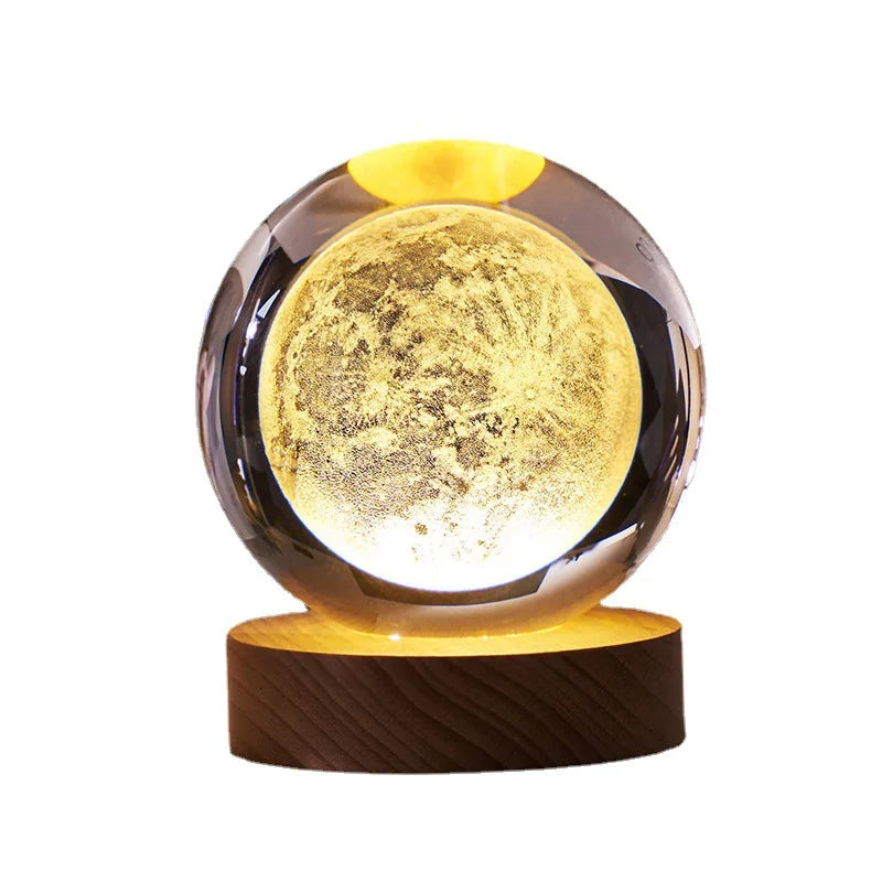 Howlighting 3D Laser Engraved Mini LED Crystal Light Ball with for Moon Solar System Design for Bedroom Kids Birthday Gift