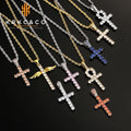 Hotsell Cross Religion Jewelry Charms CZ Rope Chain Women Hiphop 14K 18K Gold Cubic Zirconia Iris Cross Pendant Necklace for Men
