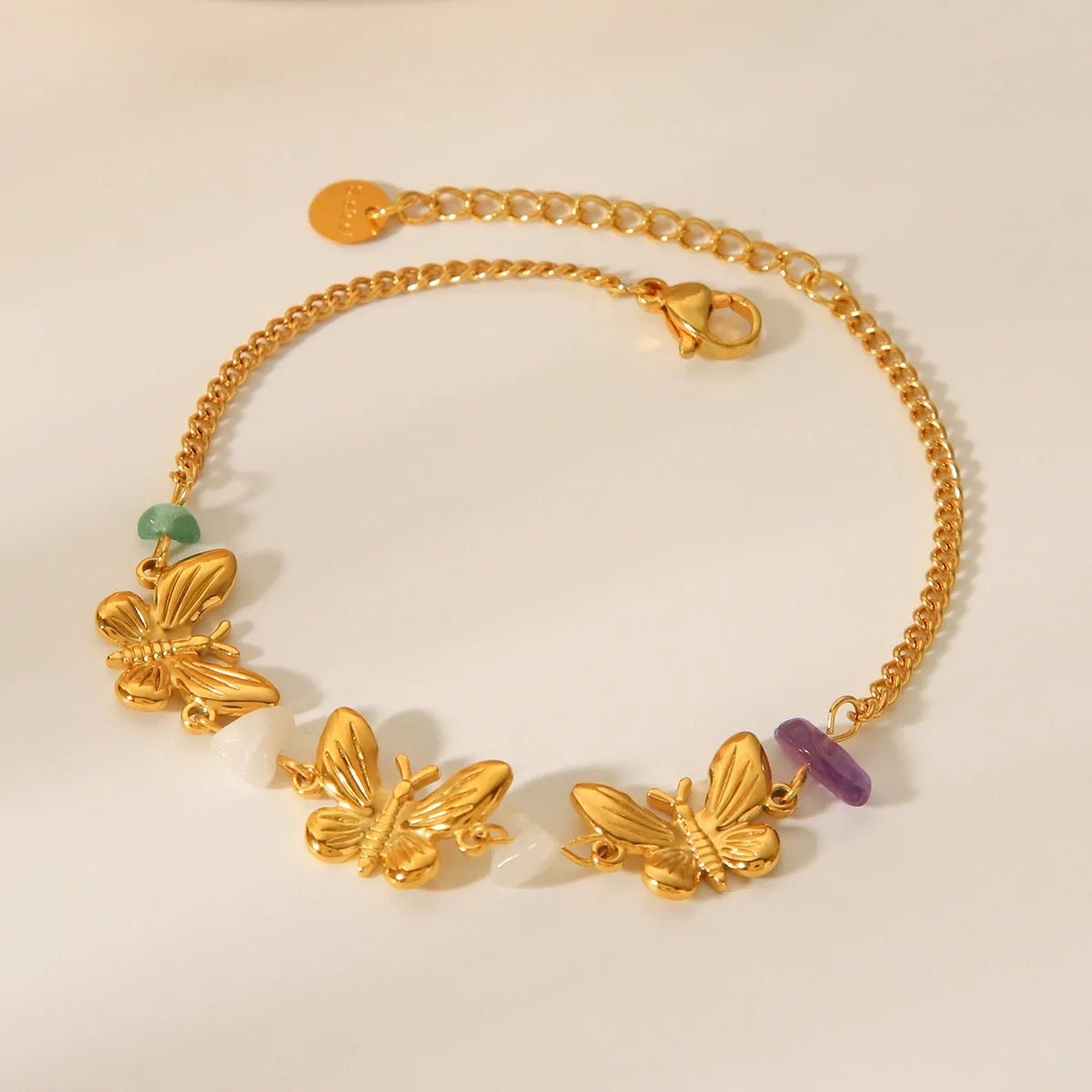 Minimalist 18K Gold Plated Butterfly Bracelet Gemstone Natural Stone Bracelet Stainless Steel Bracelets for Women