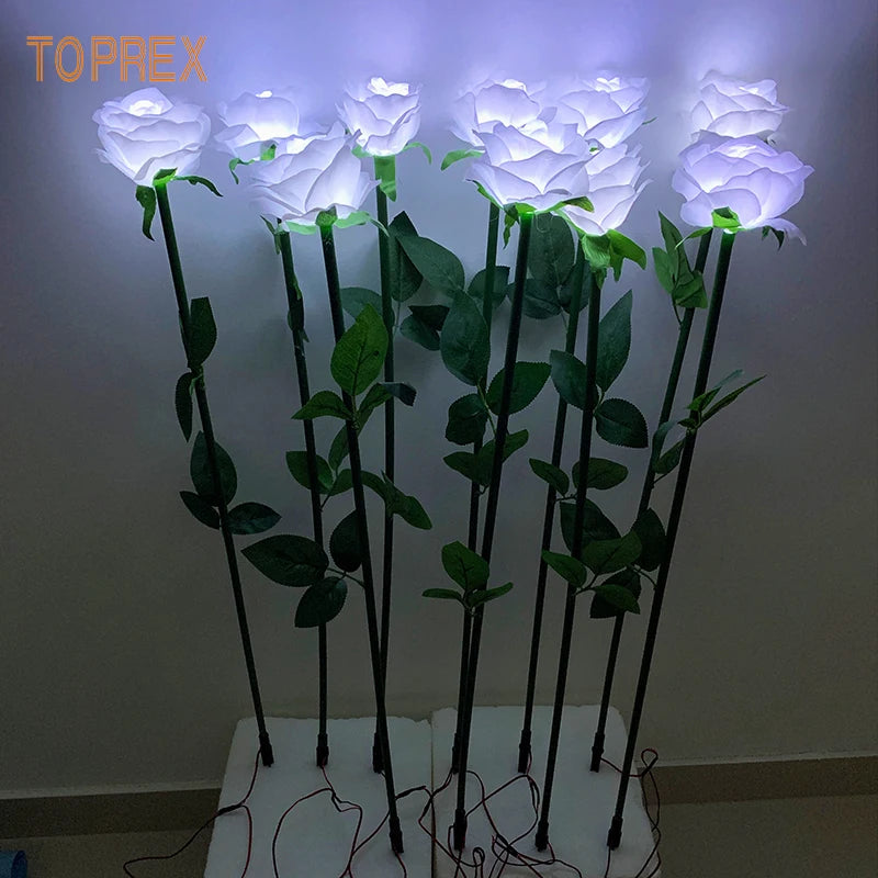 Christmas Outdoor Garden Decoration Wedding Artificial Led Lights White Rose Flowers