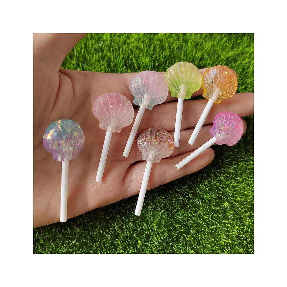Kawaii Mini Shell Lollipop Candy Miniature Glitter Resin Models Fit Jewelry Making Pendants Scrapbook Mobile Phone Embellishment