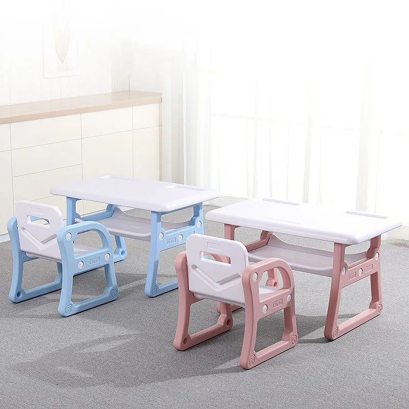 Updated Kindergarten Home Children Learning Furniture Plastic Kids Tables Chairs Set