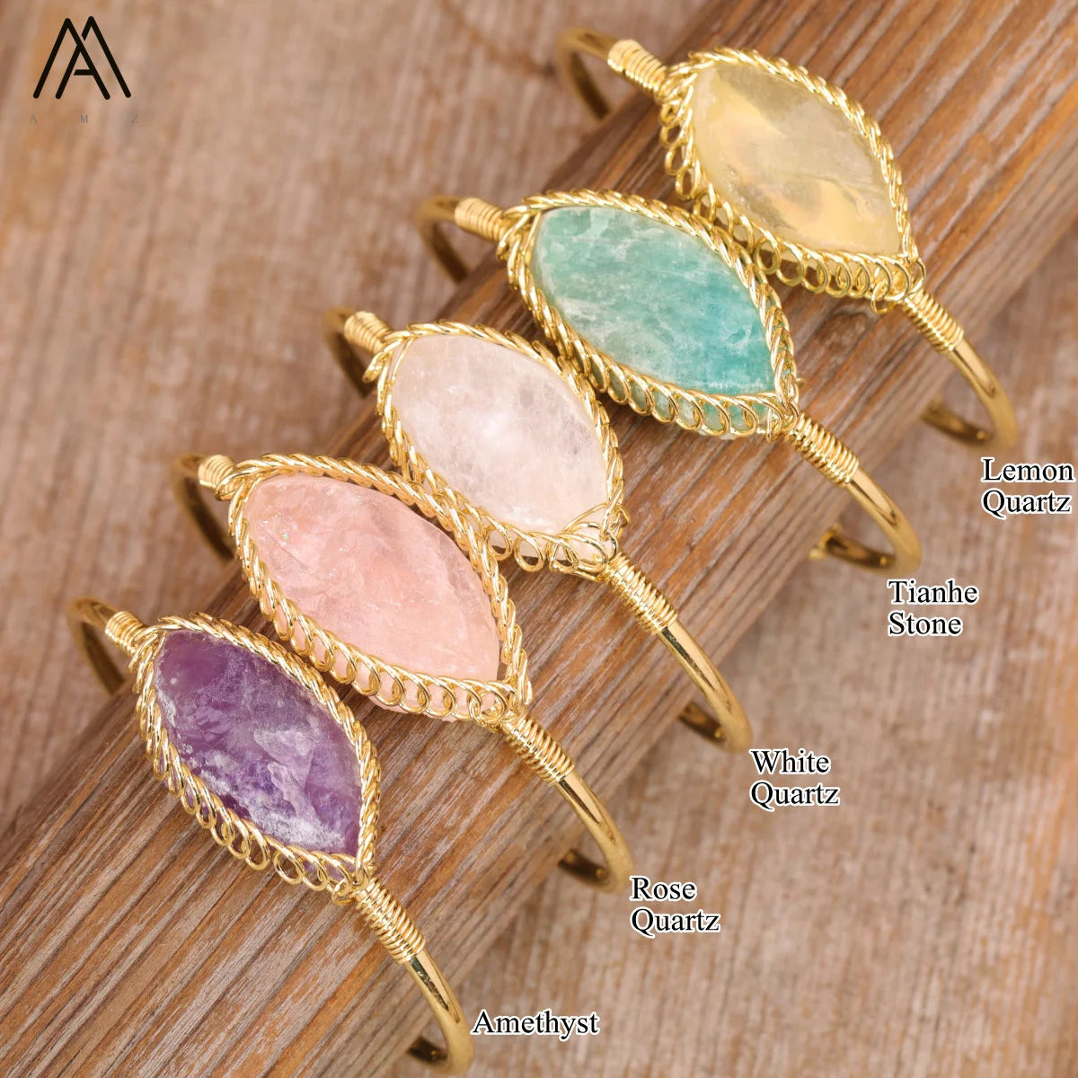 Crystal Bangle Bracelet for Women Jewelry  Horse Eye Shape Stone Wire Wrapped Bangles Boho Gifts