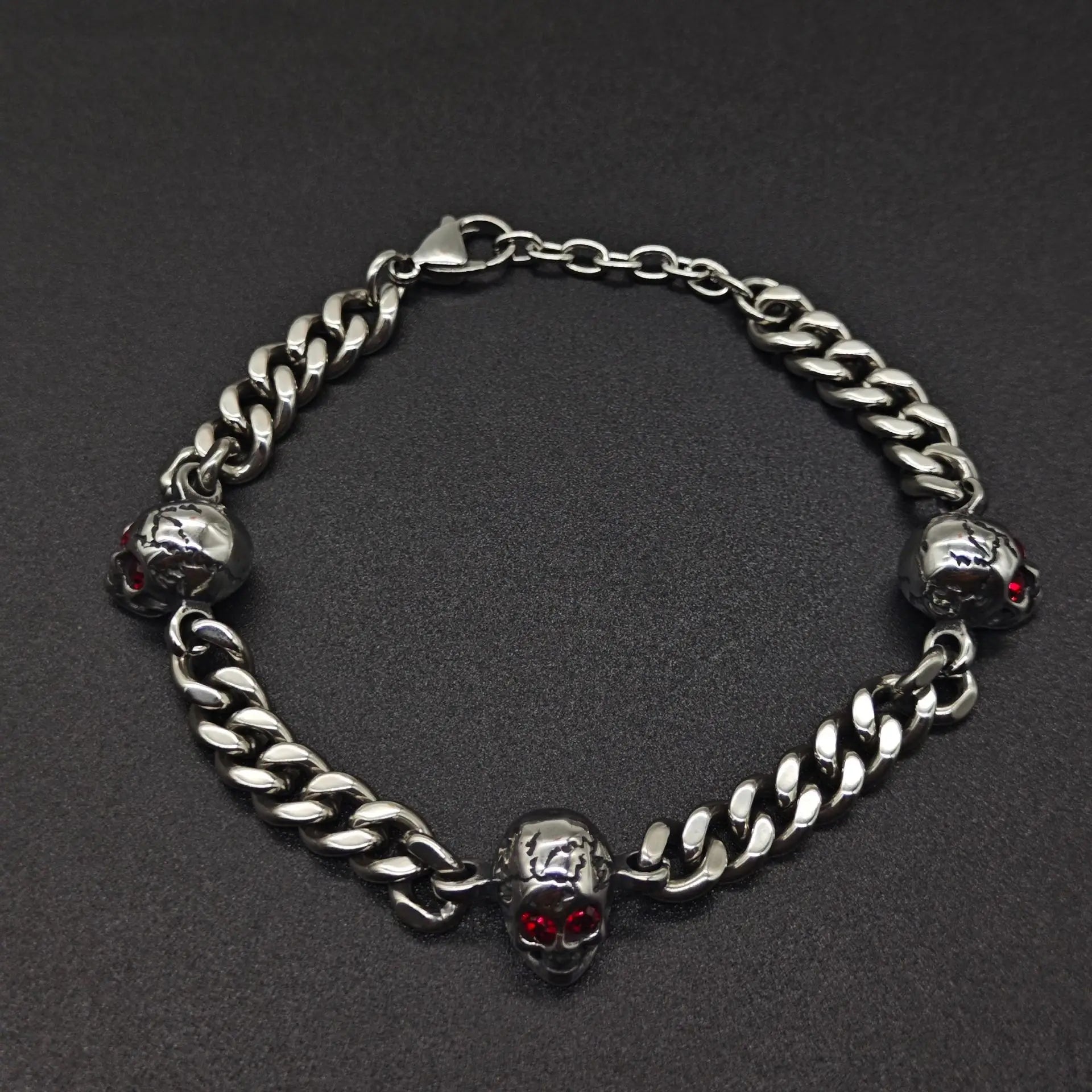 New Fashion Trend Retro Punk Style Stainless Steel Skull Cuban Chain Bracelet Men's Personalized Street Hip Hop Gothic Jewelry
