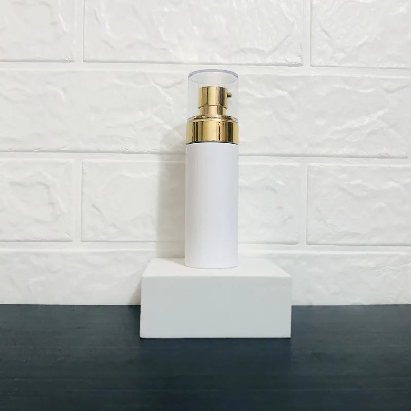 White Plastic PET Lotion Pump Bottles Double Step Spray Electroplated Gold Cover 60ml 80ml 100ml 120ml 200ml for Skin Care Serum