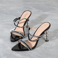 Y Sandals Women Summer New Rhinestone Transparent Thin Heel Open-Toe Slippers Fairy Wind Fashion Popular Shoes Slippers