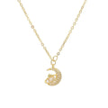AA00447 New Design Cute Zircon Moon and Star Pendant Necklace Gold Plated Necklaces for Woman