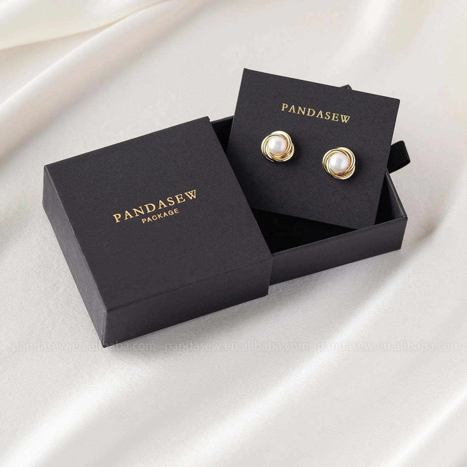 PandaSew Custom Logo Black Cardboard Paper Jewelry Packaging Box with Jewelry Display Card