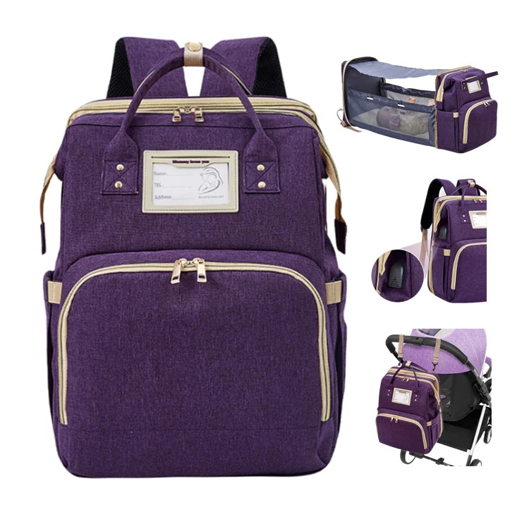 Portable Double Shoulder Multi-Functional Travel Backpack Maternity Stroller Straps with Printed Baby Nest Bed Newborn Mummy Bag