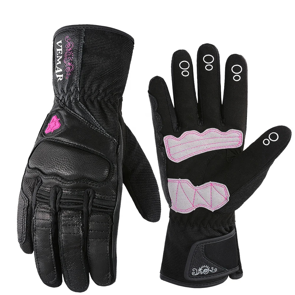 VEMAR Men Women Retro Leather Motorcycle Riding Gloves Touch Screen Motocross Racing Gloves Winter Bike Bicycle Off-road Gloves