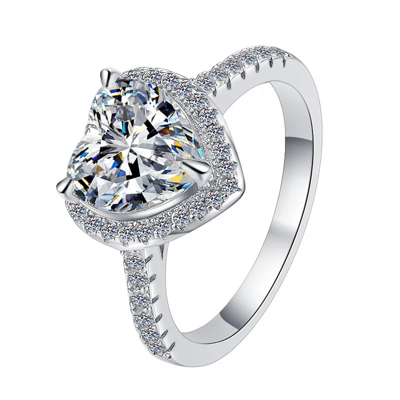 Luxury Heart-Shaped Moissanite Diamond Ring Women's Gold Tone S925 Silver Wedding Jewelry Factory Wholesale