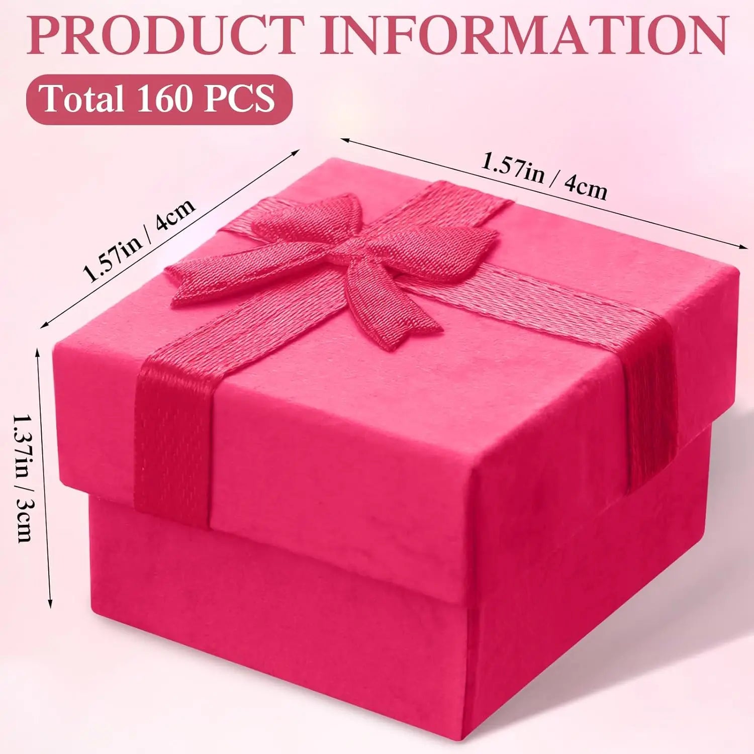 Rose Red Small Square Jewelry Gift Box 1.57x1.57x1.37Inch Ring Earrings Necklace Birthday Cardboard Sponge Recycled Materials