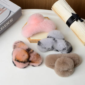 Winter Fluffy Plush Hair Claw Elegant Hairpins Real Rabbit Fur Hair Clip Shark Clips Headwear for Women Girls Hair Accessories