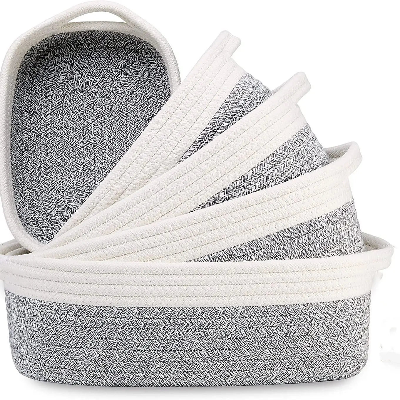 Hot Selling Washable Natural Recycled Woven Cotton Rope Storage Basket Set of 5 for Living Room Nursery Room