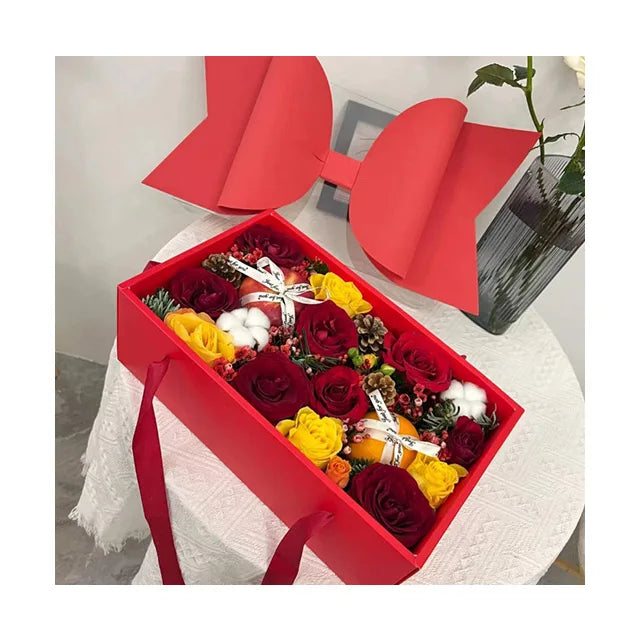 AM-GPD03 Ammy New Arrive Flowers Fruits Slotted Boxes Gift Box Net Red Bow Red Rose PVC Transparent Handmade Foldable