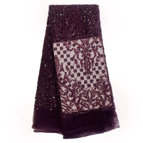 HY1689 New African plum Purple Embroidery Beads Sequin Lace Nigerian Wedding Dress Party Dress Lace Fabric