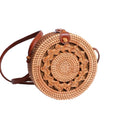 Handwoven Natural Rattan Bag Single Shoulder Japan Style Leather Strap Fashionable Portable Zipper Closure Handbag for Ladies