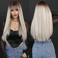 Platinum Blonde Wig Heat Resistant Ombre Blonde Synthetic Wig with Dark Roots Natural Looking Wigs for Women Daily Use Peluca