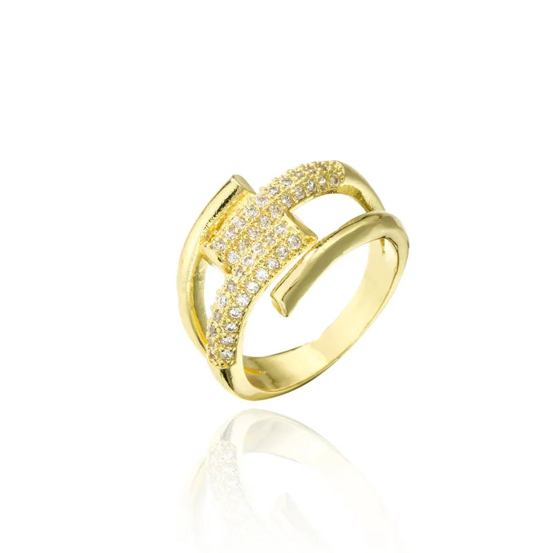 Classic Women  Rings Set Zirconia 18k Gold Wedding Ring