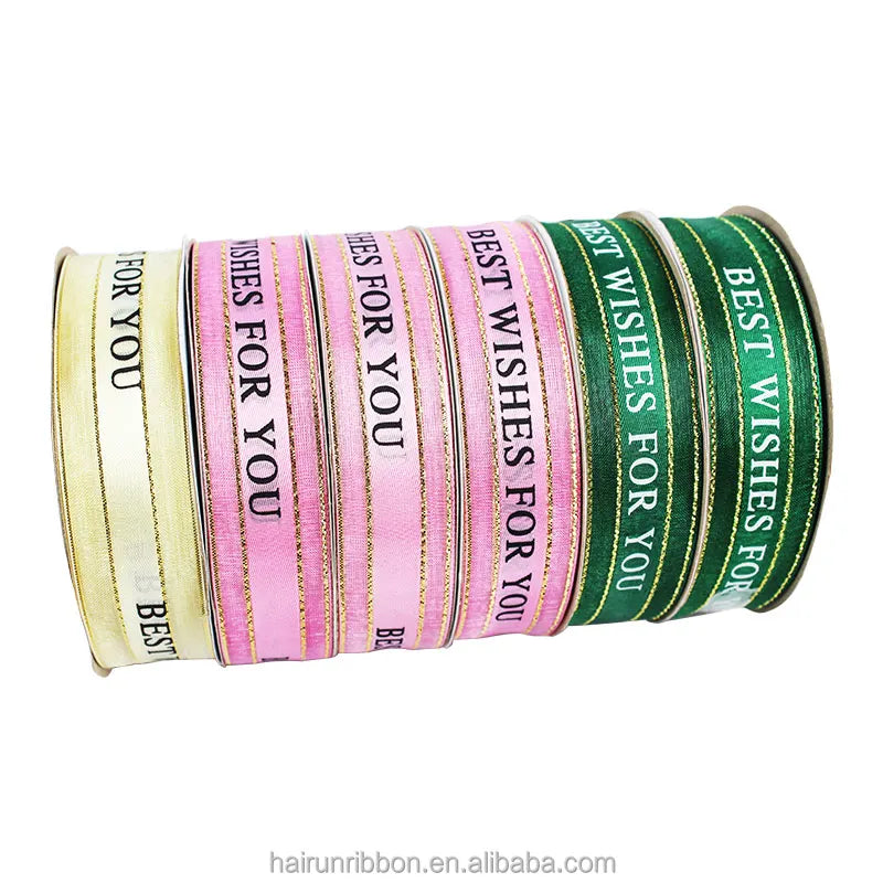 Factory Custom Personalized logo Organza Ribbon Personalized Printing logo Decoration Design Flower Ribbon