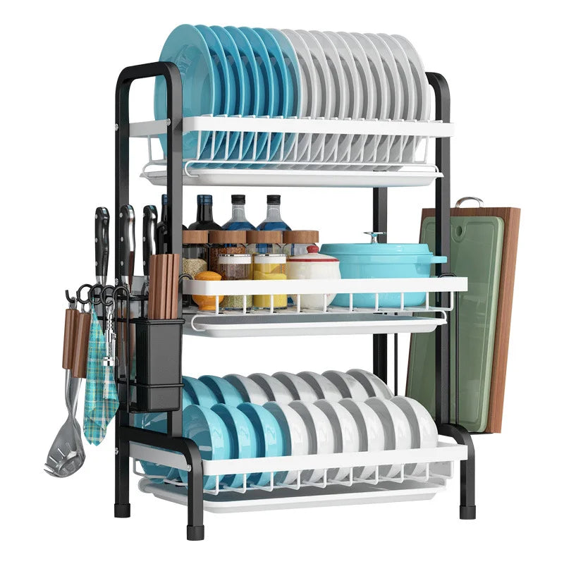Utensil Storage Rack Cupboard Stand Cabinet Pantry Shelf Set Stainless Steel Countertop Dish Bowl Organizer Drainer for Plates