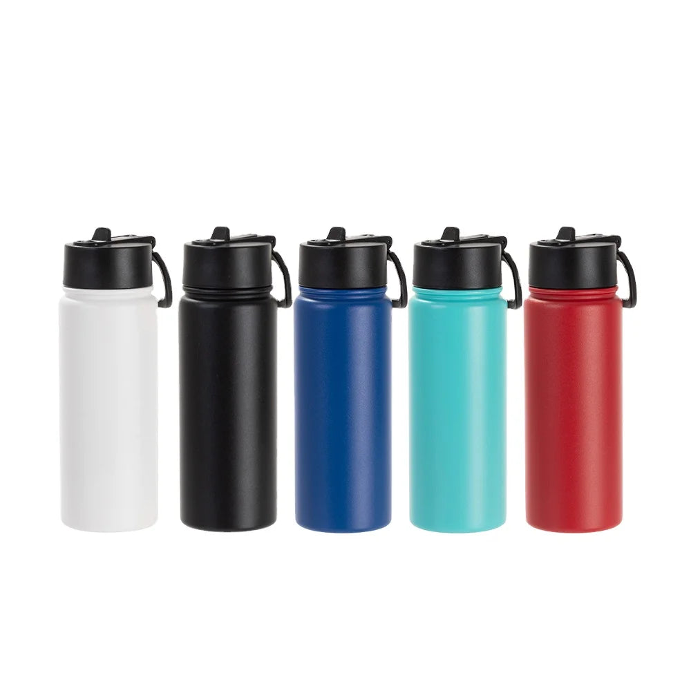 PYD Life 18oz 550ml Powder Coating Stainless Steel Vacuum Flask Sport Water Bottle with Wide Mouth and Straw Rotating Handle