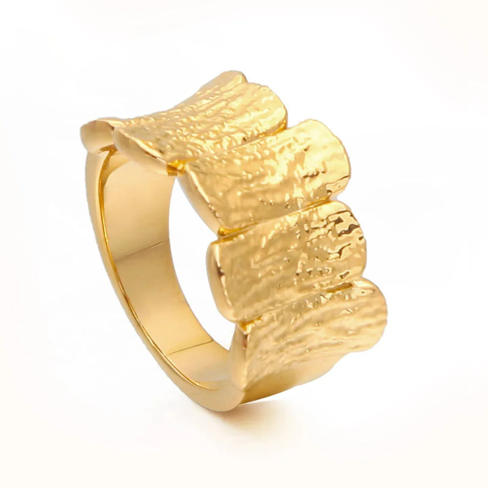 New Arrival Punk Stitching Texture Block Rings Simple Gold Color Brass Finger Ring Fashion Engagement Party Customizable Shape