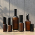 5 10 15ml 20ml 30ml 50ml 100ml Frosted Amber Spray Essential Oil Refillable Amber Glass Spray Bottle With Black Spray Pump Cap