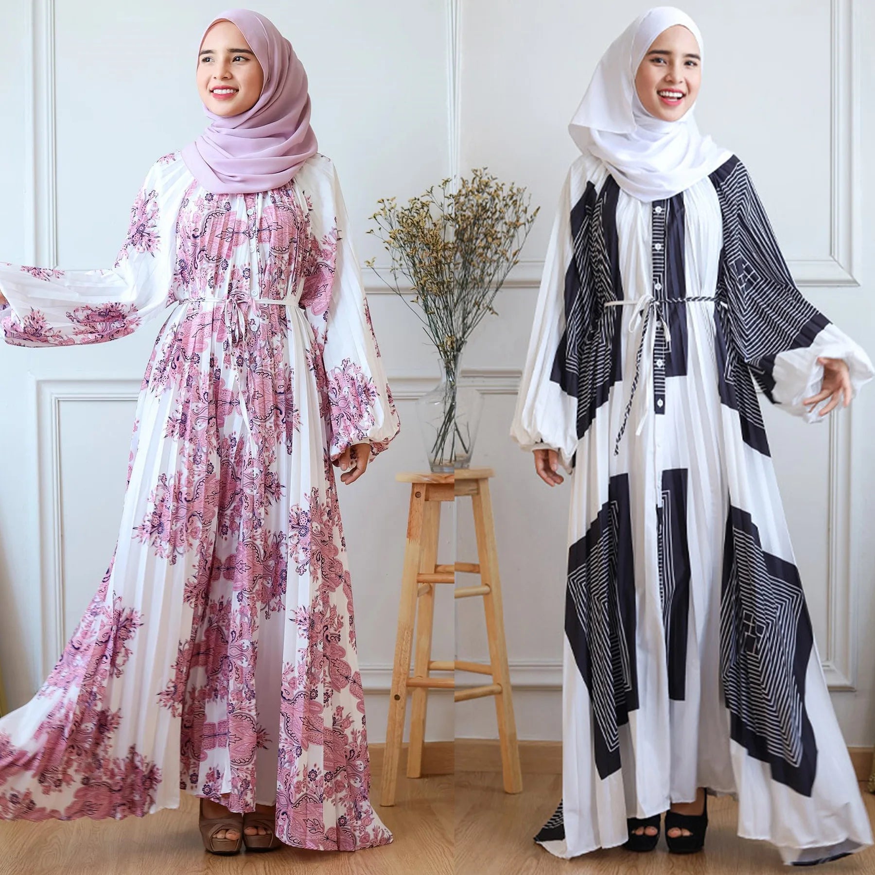 Top Quality Traditional Custom Arabic Women's Printed Floral Dress Abaya Muslim Robe M201