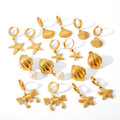 INS Fashionable Stainless Steel 18K Gold Plated  Marine Ocean Jewelry Crab Starfish Shell Shaped Dangling Earrings for Girls