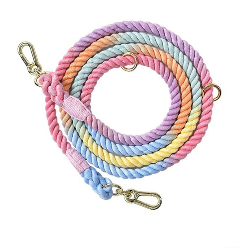 Pet Traction Rope Woven rainbow Running Dog Rope Multi -function Traction Rope Double -head Chain Factory Wholesale
